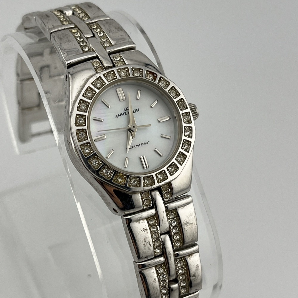 Anne‎ Klein Watch Women Crystal Bezel MOP Dial 6.5" Band 10/7977 - New Battery